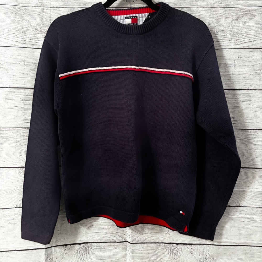 Tommy Hilfiger Navy Sweater with Red Trim
